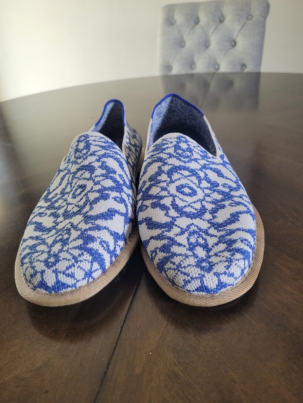 Rothy's The cruiser loafer on the marine bloom pattern blue and white floral.